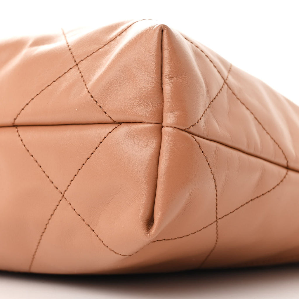 Shiny Calfskin Quilted Small Chanel 22 Beige