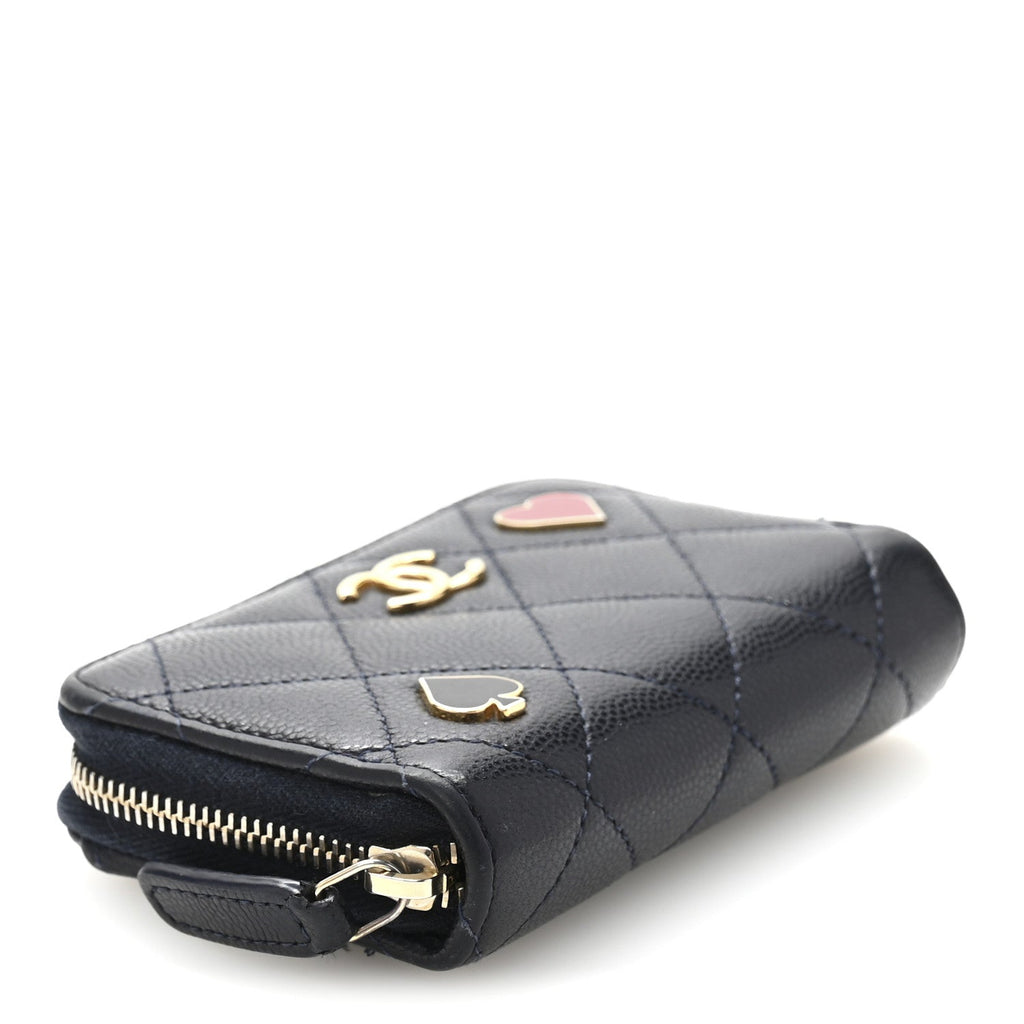 Caviar Enamel Coco Casino Quilted Zip Coin Purse Navy Blue