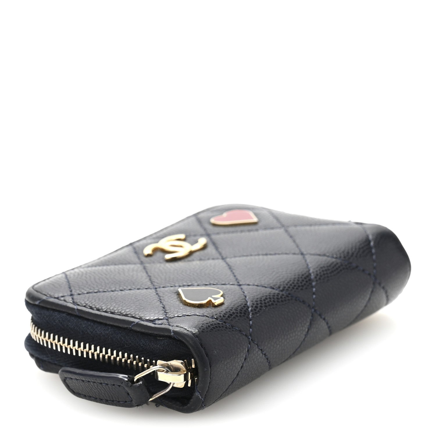 Caviar Enamel Coco Casino Quilted Zip Coin Purse Navy Blue