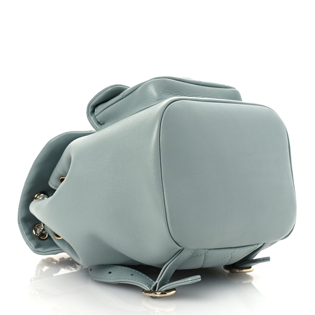Lambskin Quilted Small Duma Drawstring Backpack Light Blue