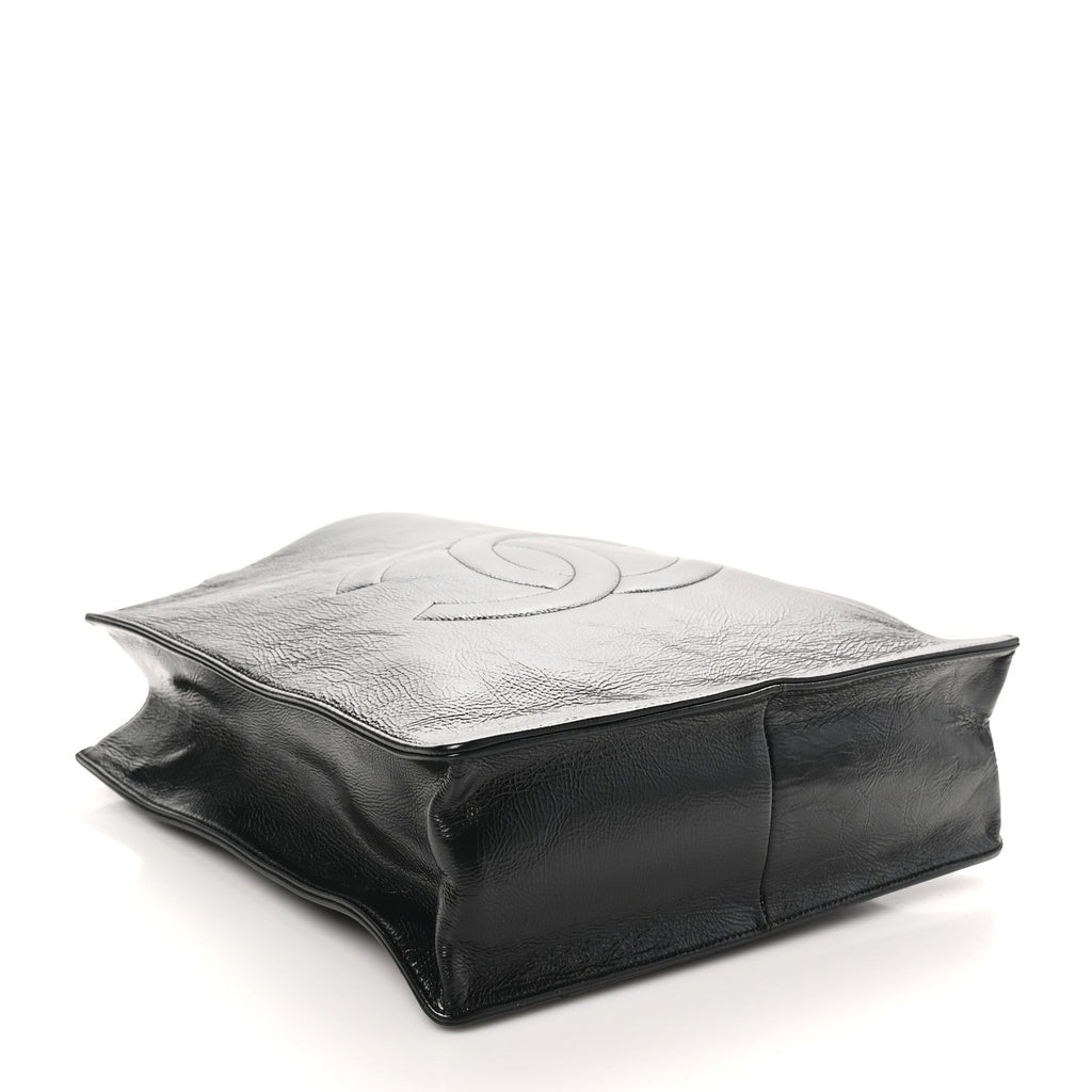 Shiny Aged Calfskin North South Shopping Bag Black