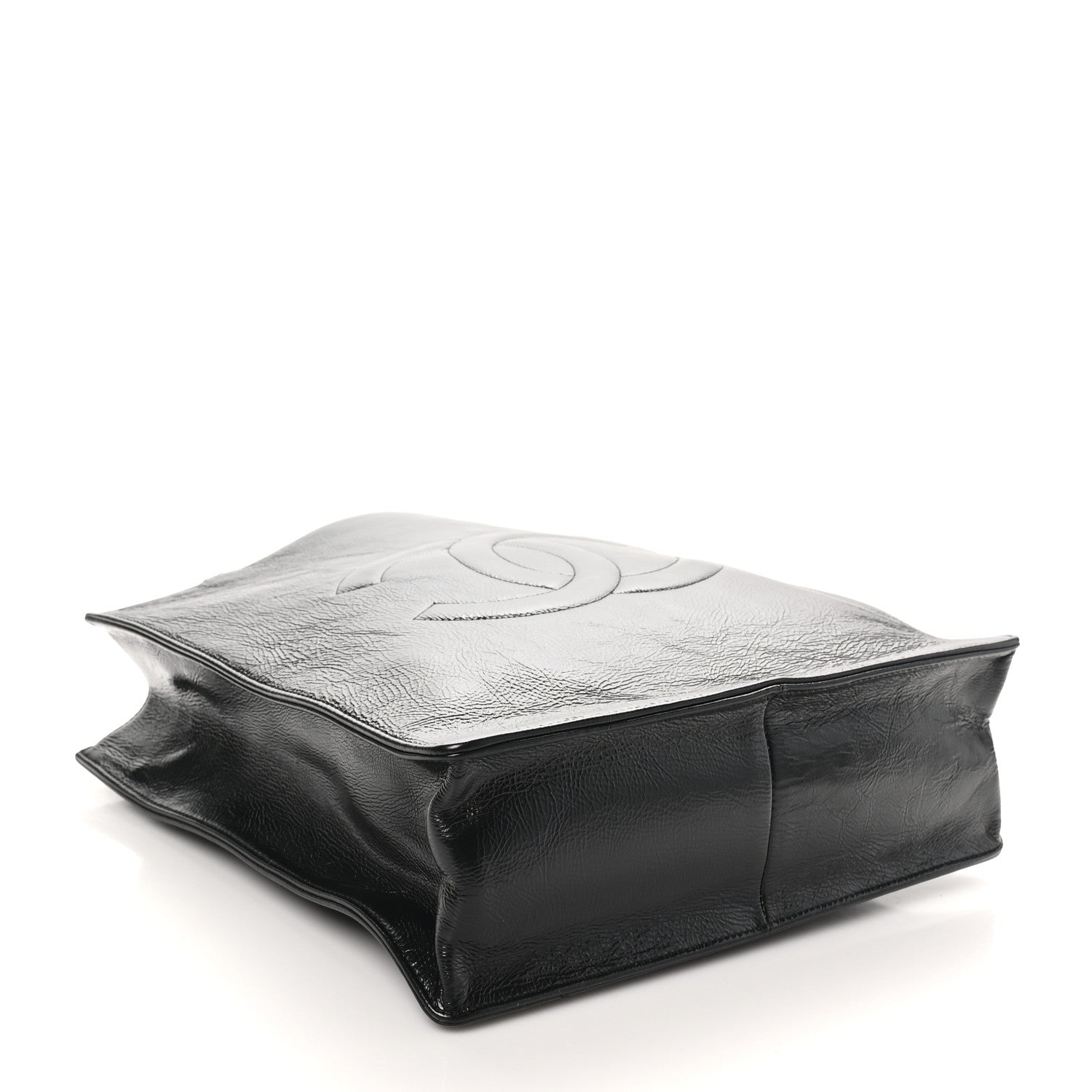 Shiny Aged Calfskin North South Shopping Bag Black