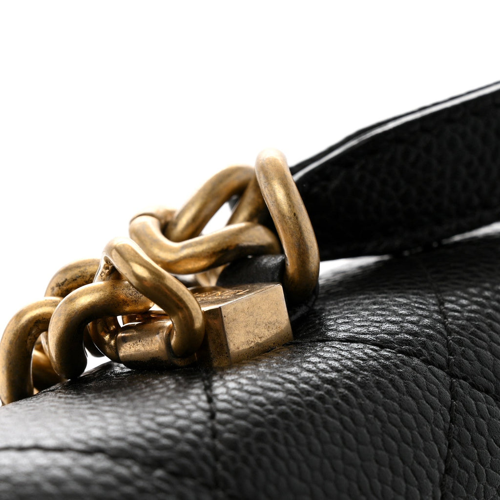 Caviar Diamond Stitched Small Top Handle Flap Black