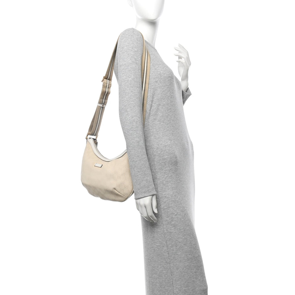 Monogram Web Medium Half Moon Hobo White