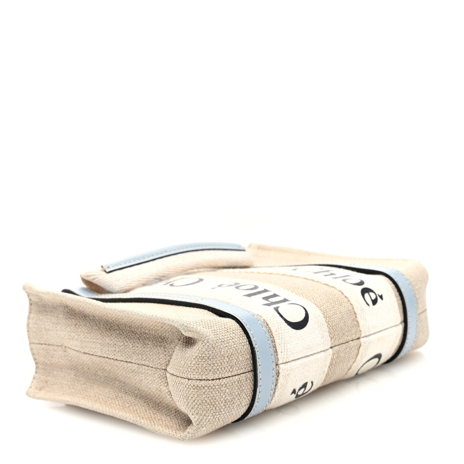 Cotton Calfskin Mini Woody Ribbon Tote White Blue