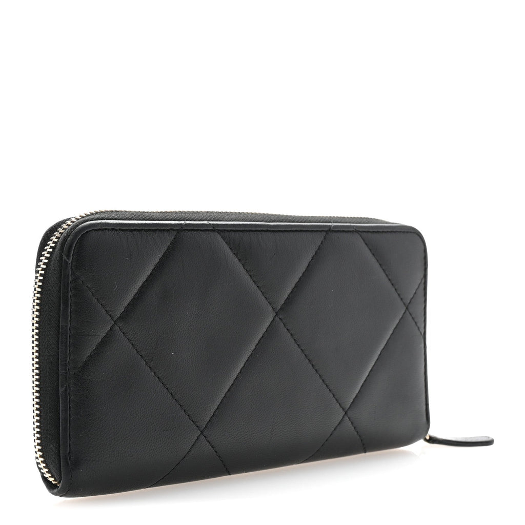 Lambskin Quilted 19 Long Zipped Around Wallet Black