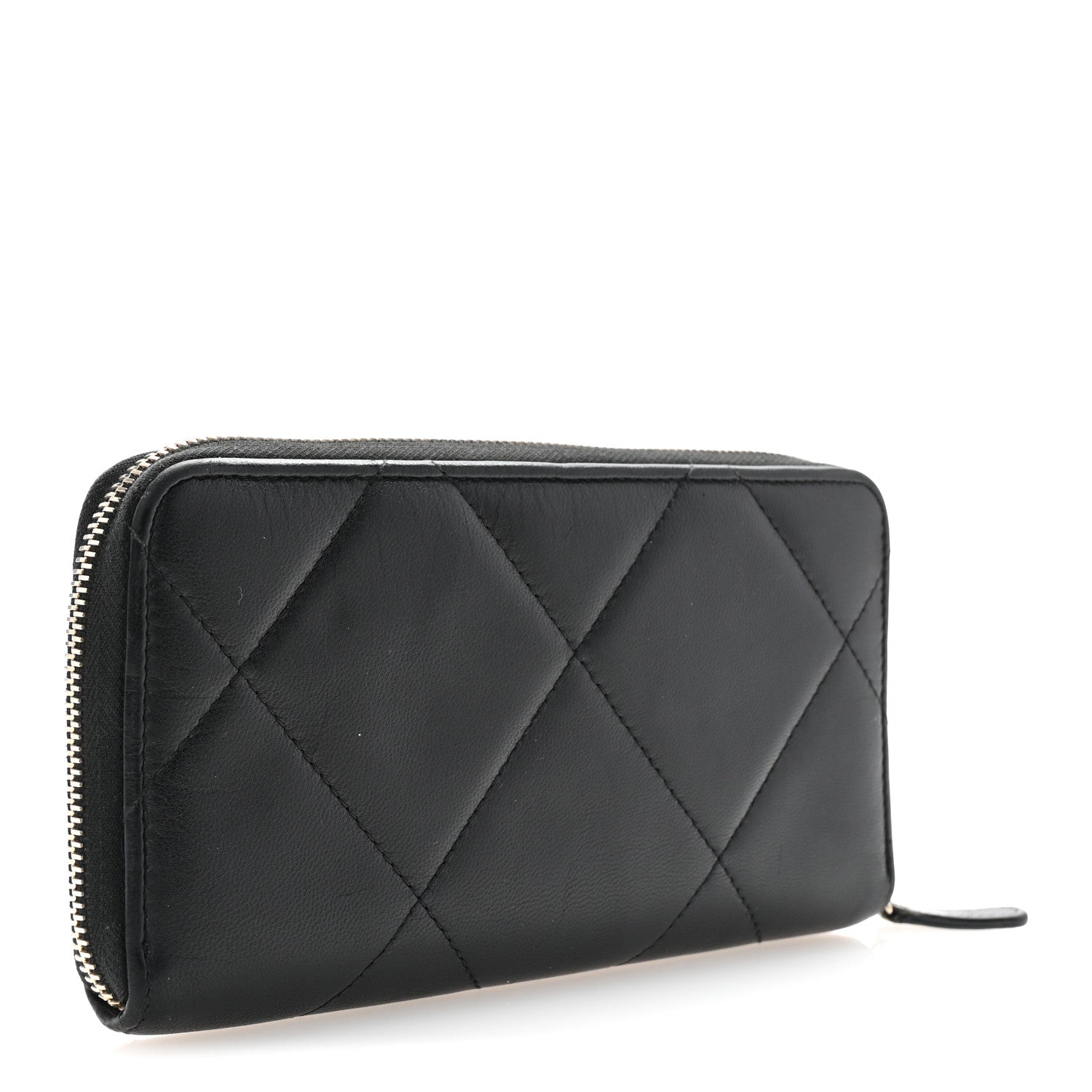 Lambskin Quilted 19 Long Zipped Around Wallet Black