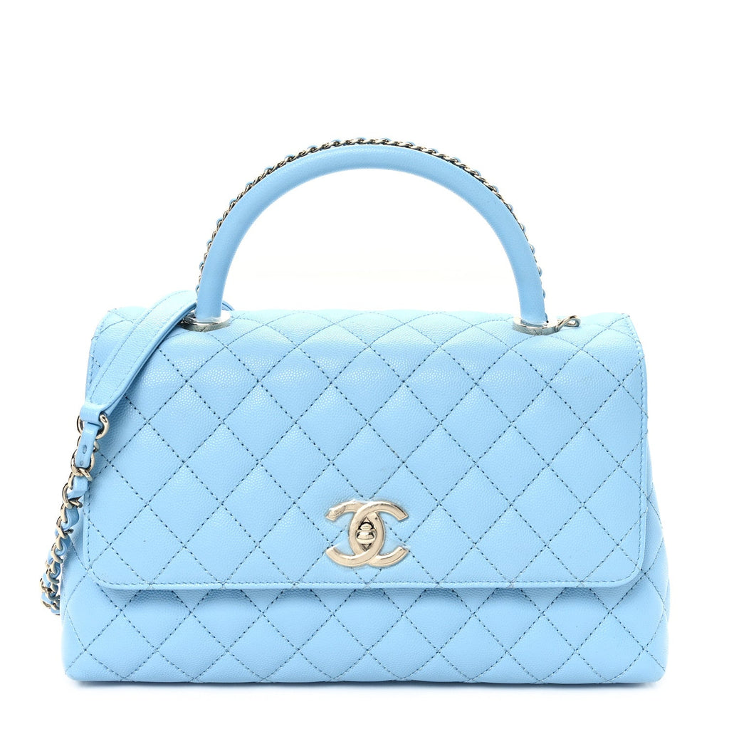 Caviar Quilted Small Coco Chain Handle Flap Blue