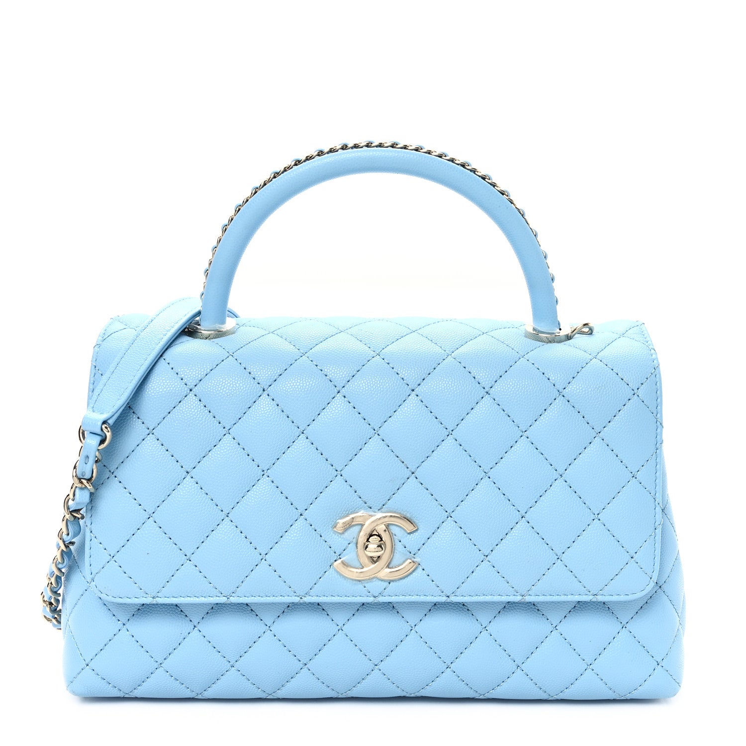 Caviar Quilted Small Coco Chain Handle Flap Blue