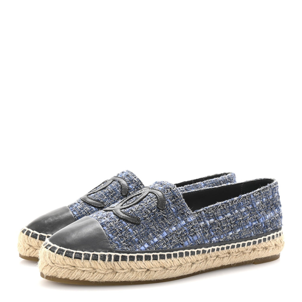 Tweed Lambskin CC Espadrilles 40 Blue Grey