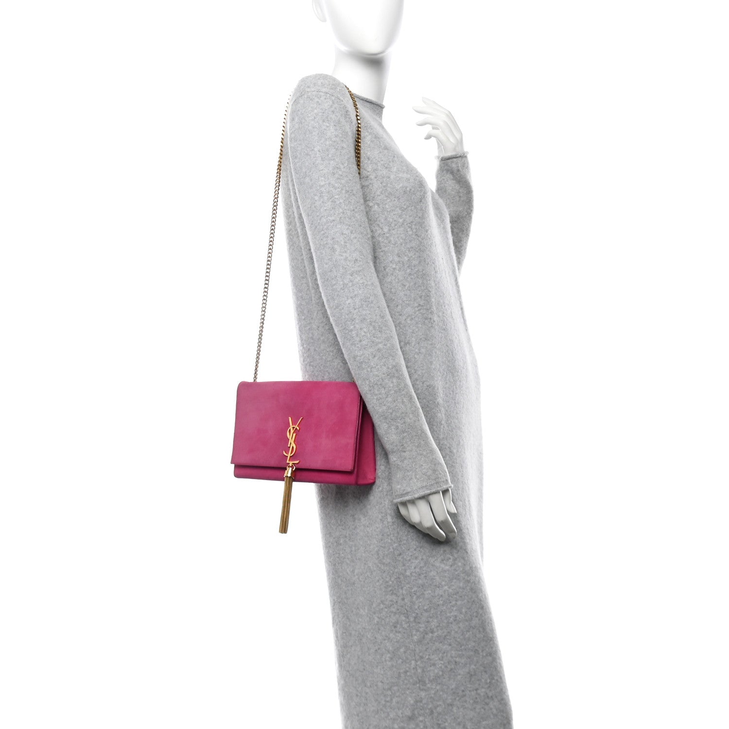 Suede Medium Monogram Kate Tassel Shoulder Bag Lipstick Fuchsia