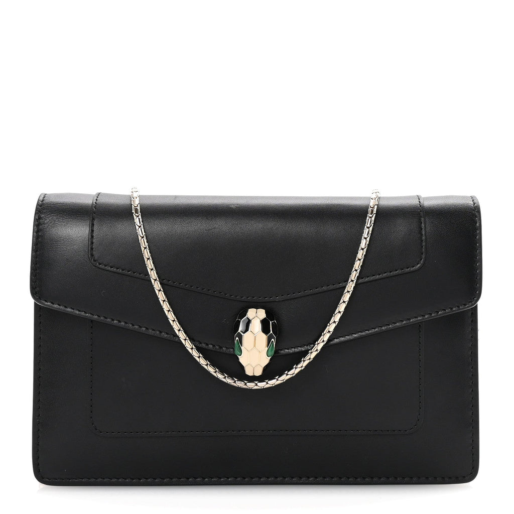 Calfskin Serpenti Forever Chain Wallet Black
