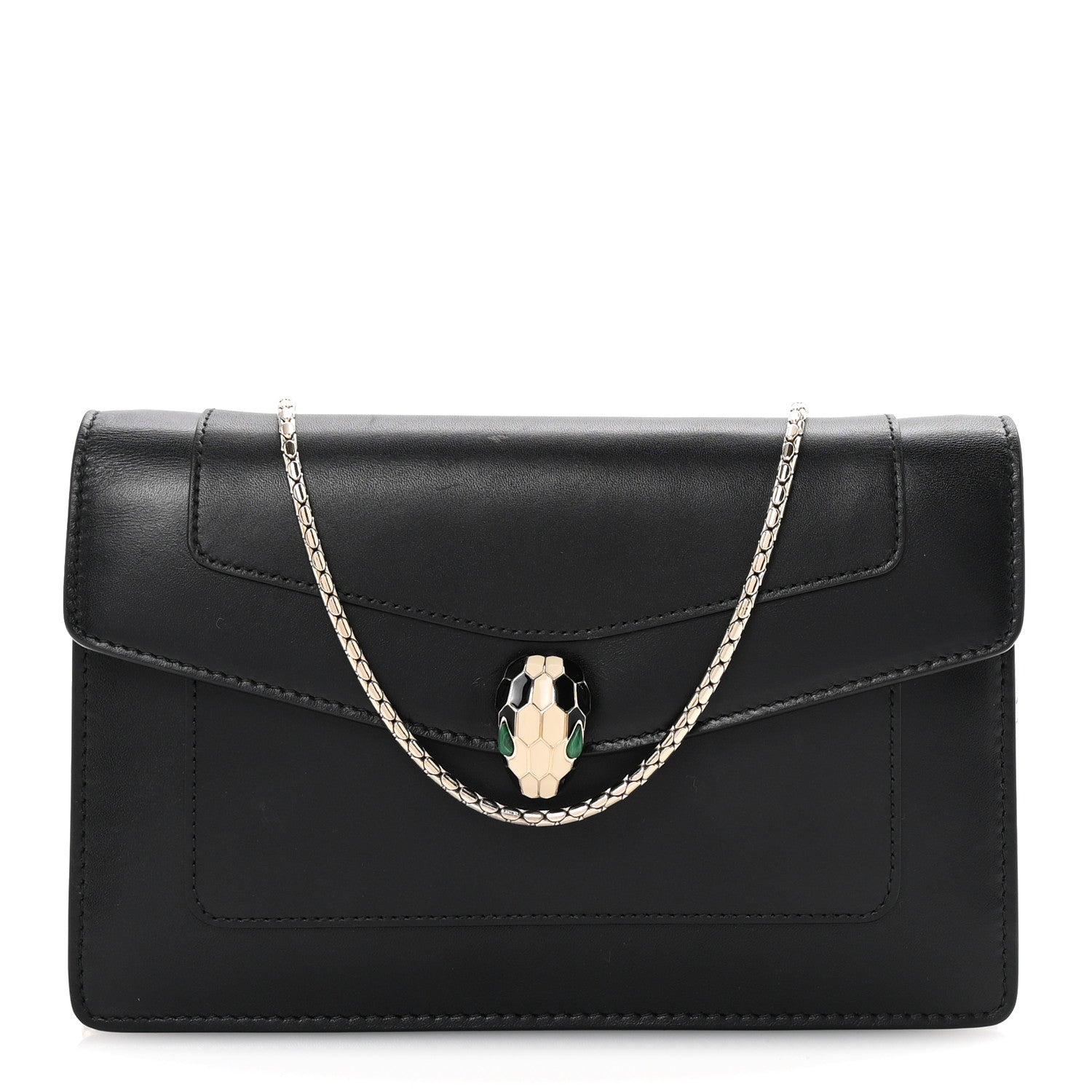 Calfskin Serpenti Forever Chain Wallet Black