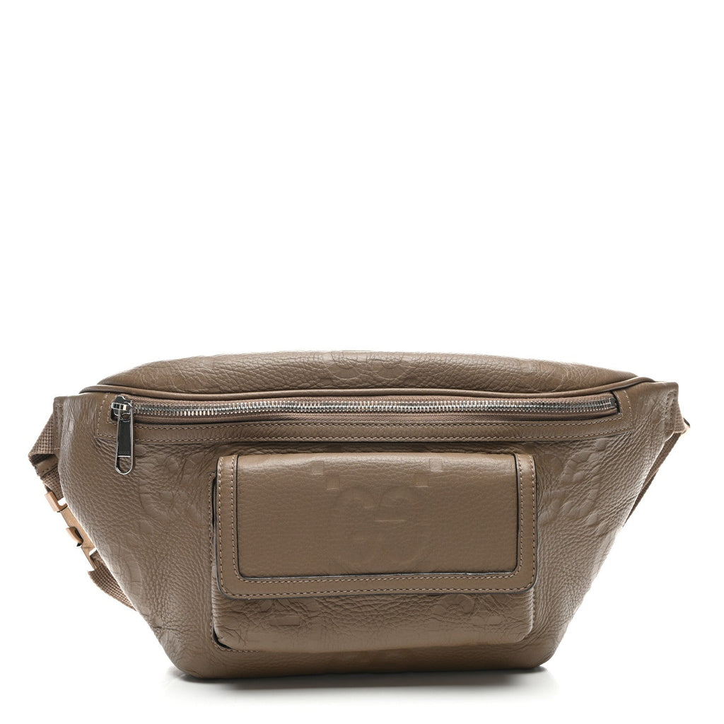 Piuma Calfskin Jumbo GG Embossed Pocket Belt Bag Good Taupe