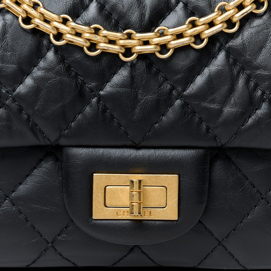 Aged Calfskin Quilted 2.55 Reissue 225 Flap Black