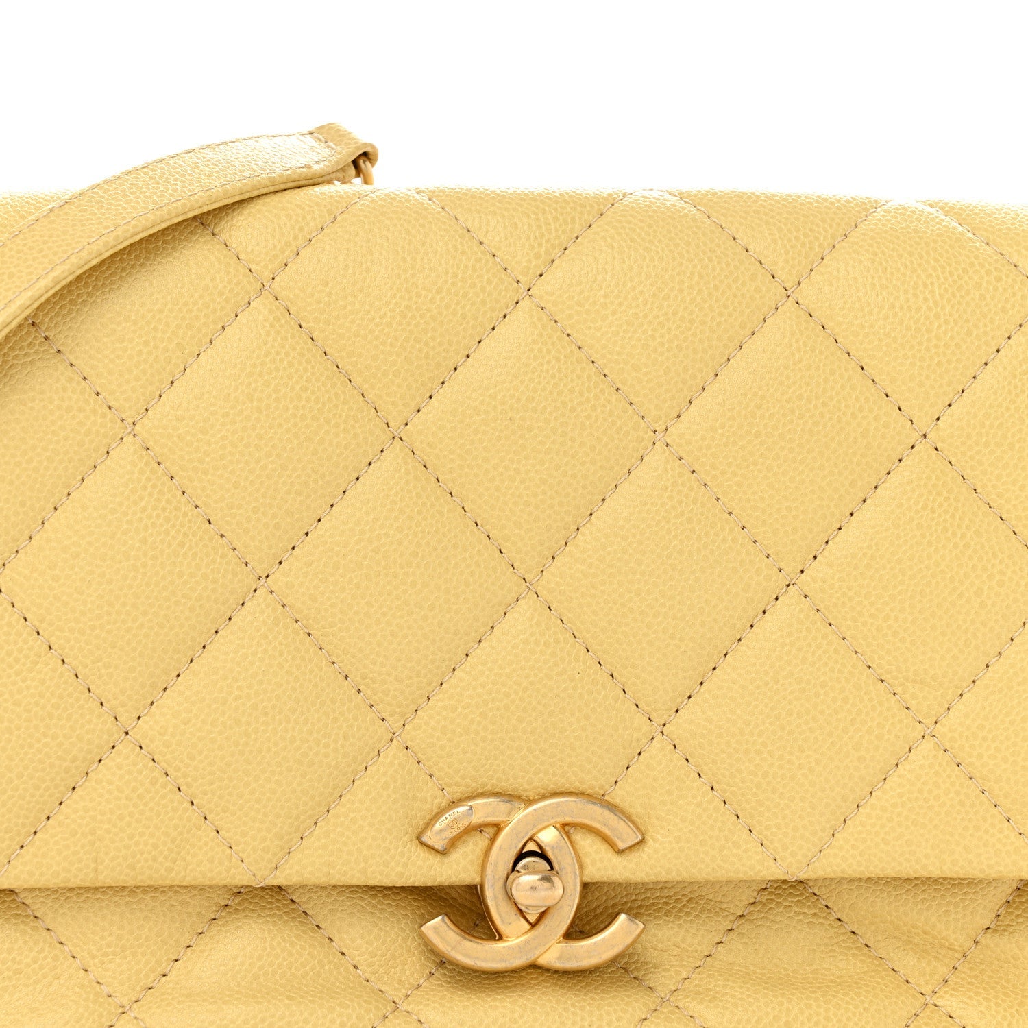 Shiny Caviar Quilted Large Chain Melody Flap Yellow