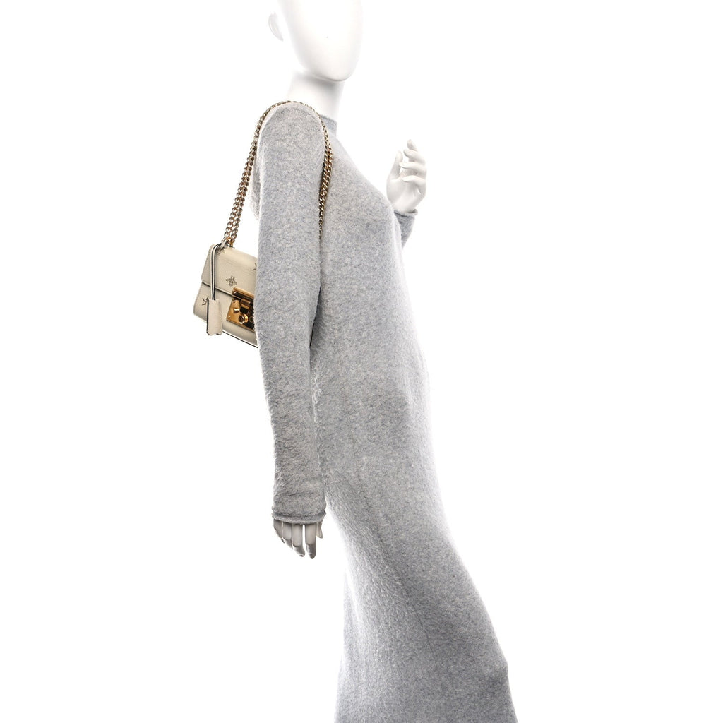 Grained Calfskin Bee Star Small Padlock Shoulder Bag White