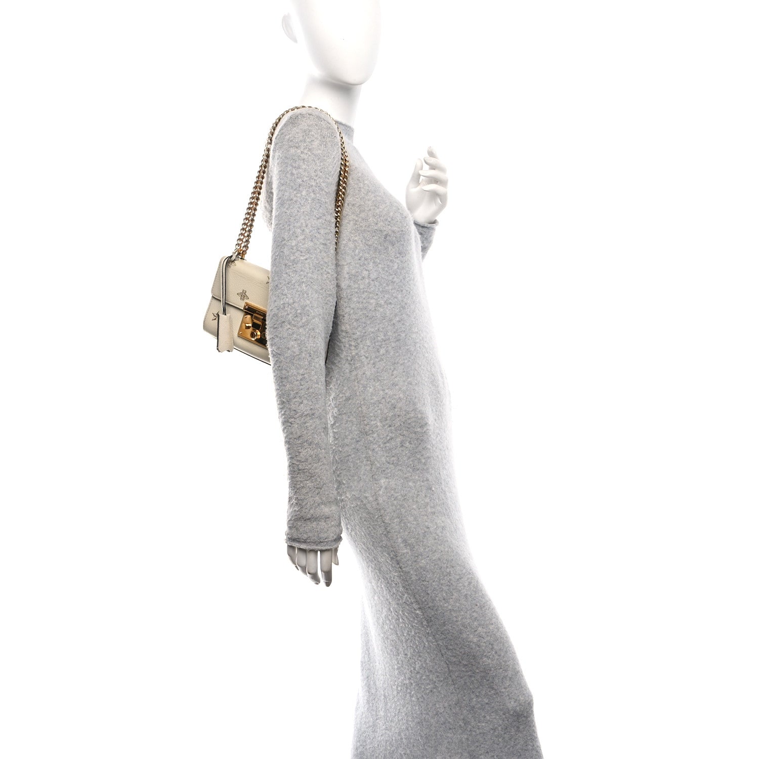 Grained Calfskin Bee Star Small Padlock Shoulder Bag White