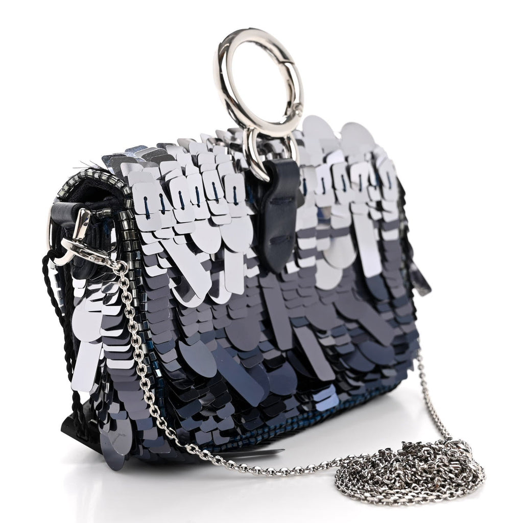 Sequin Paillettes Shiny Nappa Sex and the City Nano Maxi Buckle Baguette Charm Blue