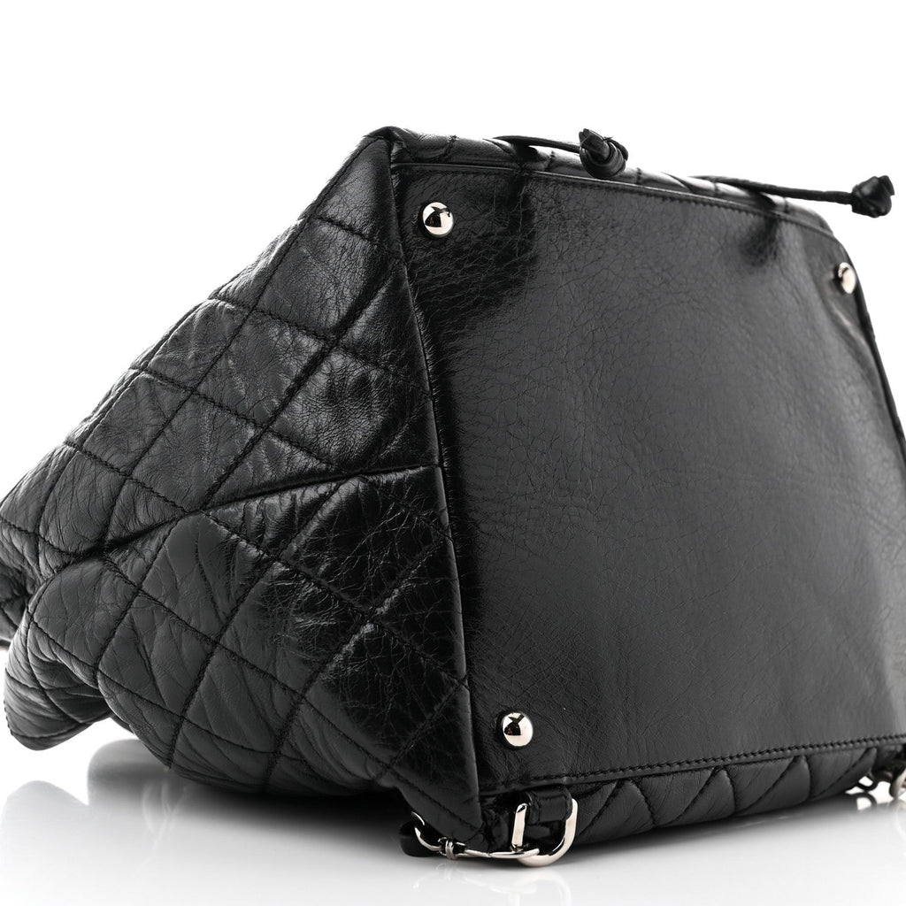 Glazed Calfskin Quilted Beijing Backpack Black