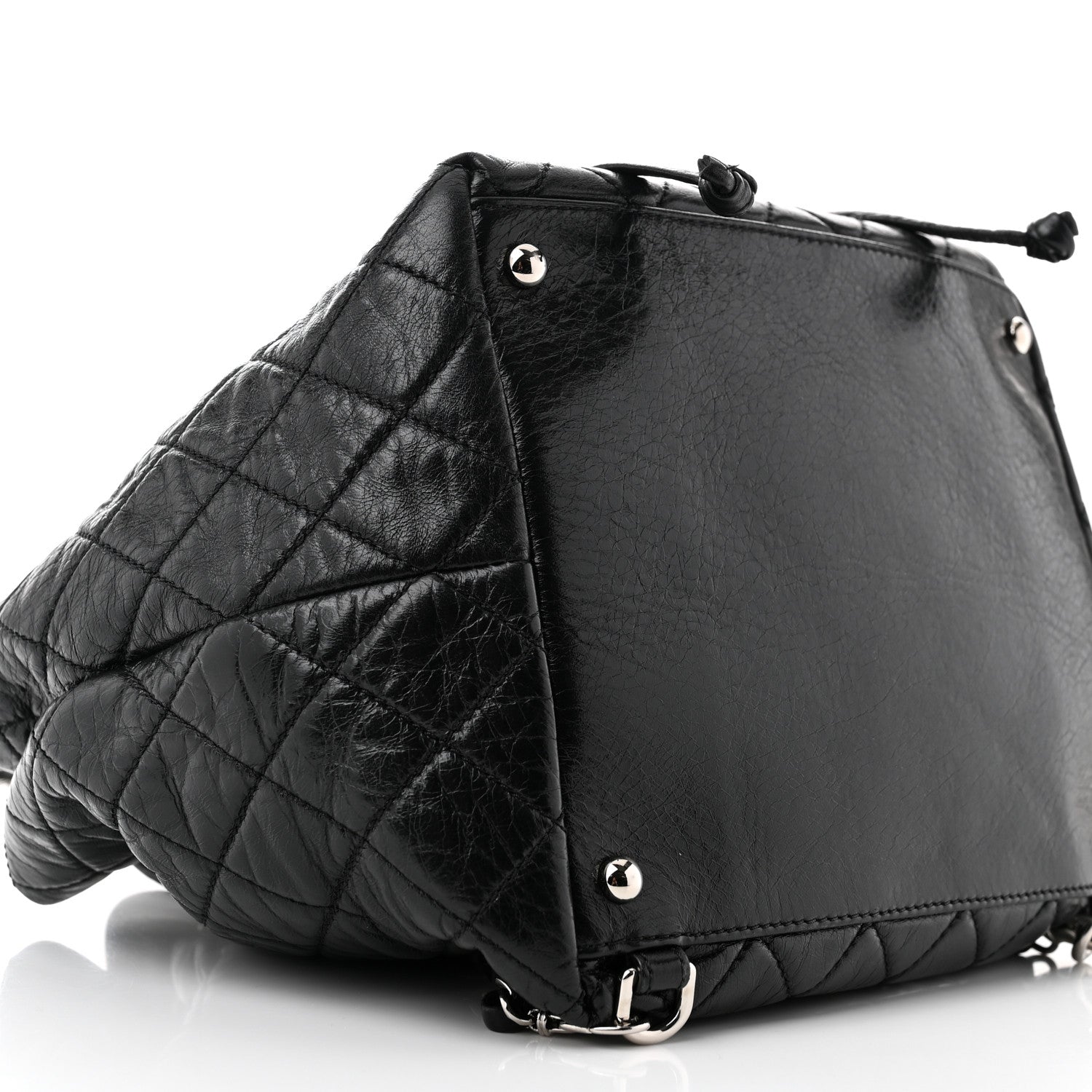 Glazed Calfskin Quilted Beijing Backpack Black