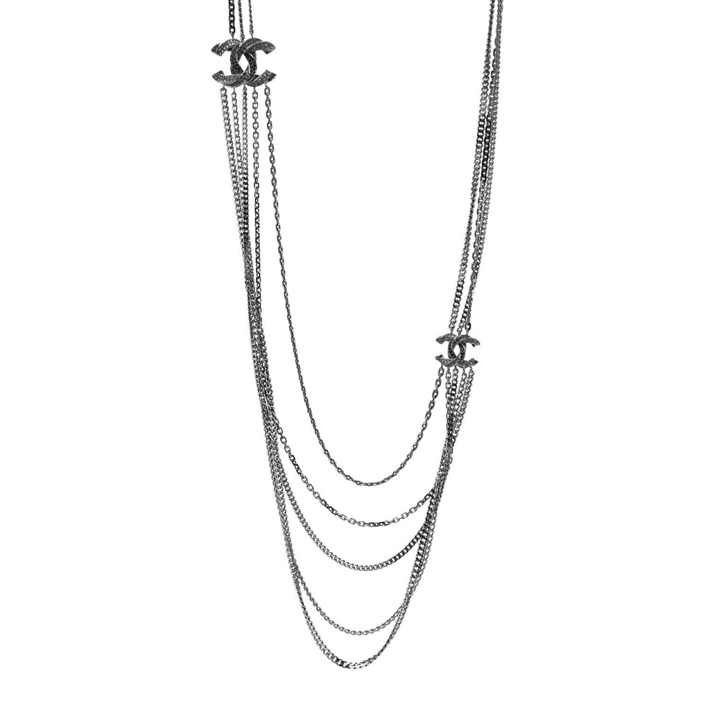 Crystal CC Multi Strand Chain Necklace Silver