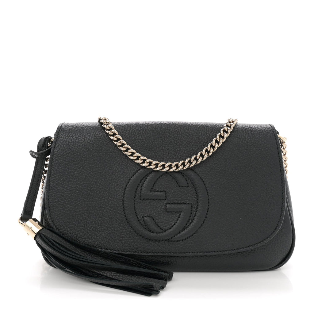 Pebbled Calfskin Medium Soho Flap Crossbody Black