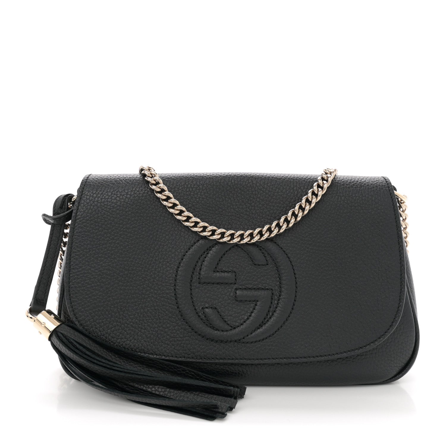 Pebbled Calfskin Medium Soho Flap Crossbody Black