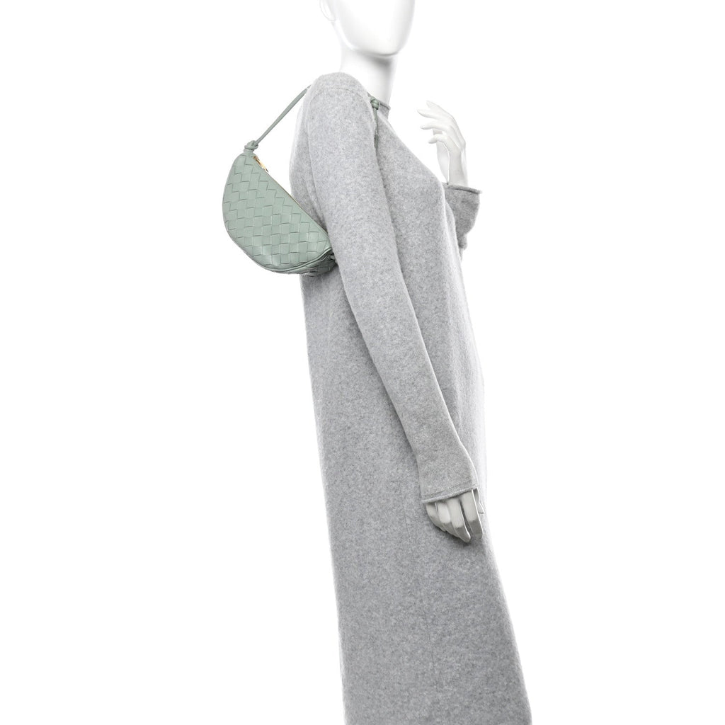 Nappa Intrecciato Half Moon Pouch On Strap Sauge