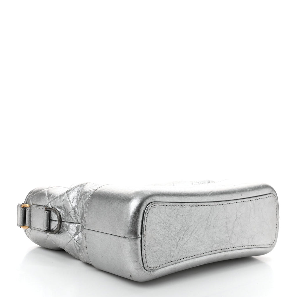 Metallic Aged Calfskin Quilted Medium Gabrielle Silver