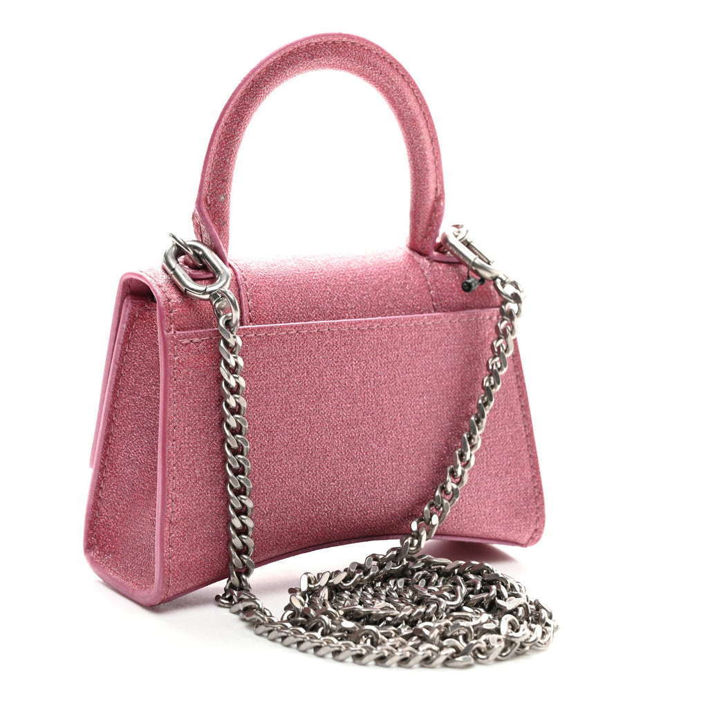 Glitter Fabric Hourglass Top Handle Bag Mini with Chain  Sweet Pink