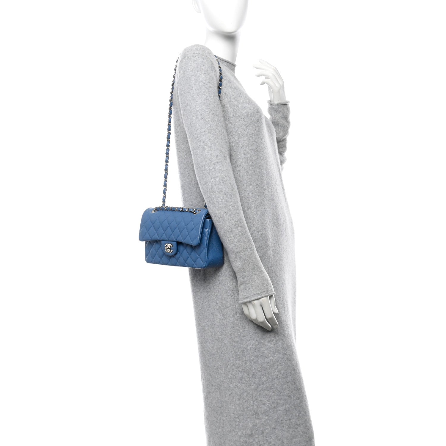 Caviar Quilted Small Double Flap Blue