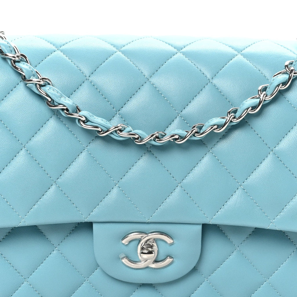 Lambskin Quilted Jumbo Double Flap Blue