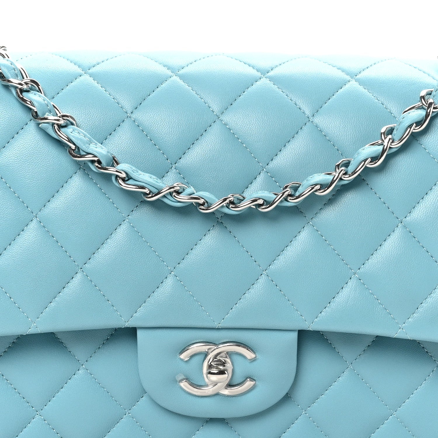 Lambskin Quilted Jumbo Double Flap Blue