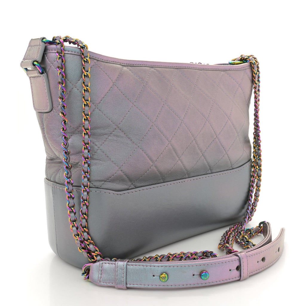 Iridescent Lambskin Calfskin Quilted Medium Gabrielle Hobo Light Purple