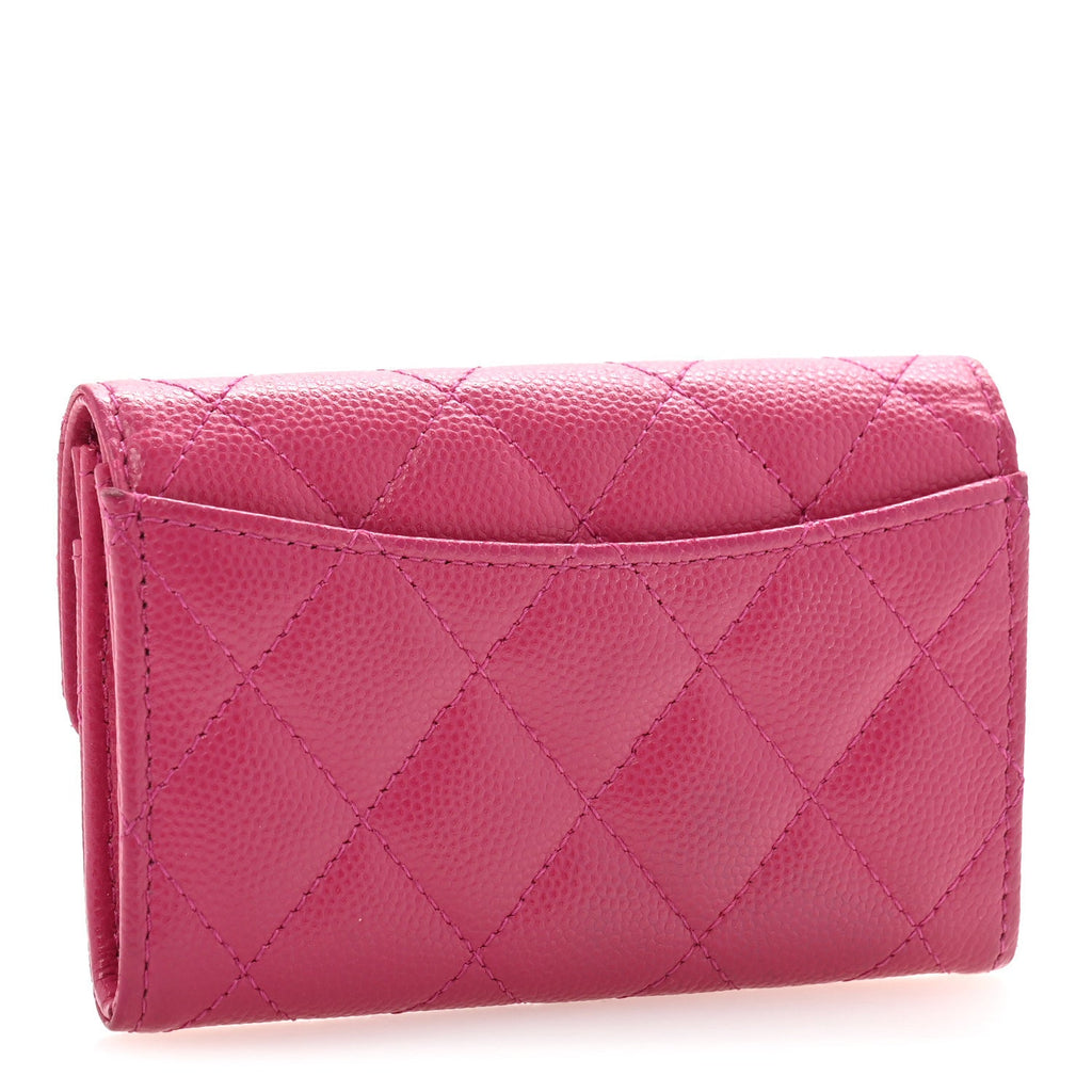 Caviar Quilted Flap  Holder Wallet Dark Pink