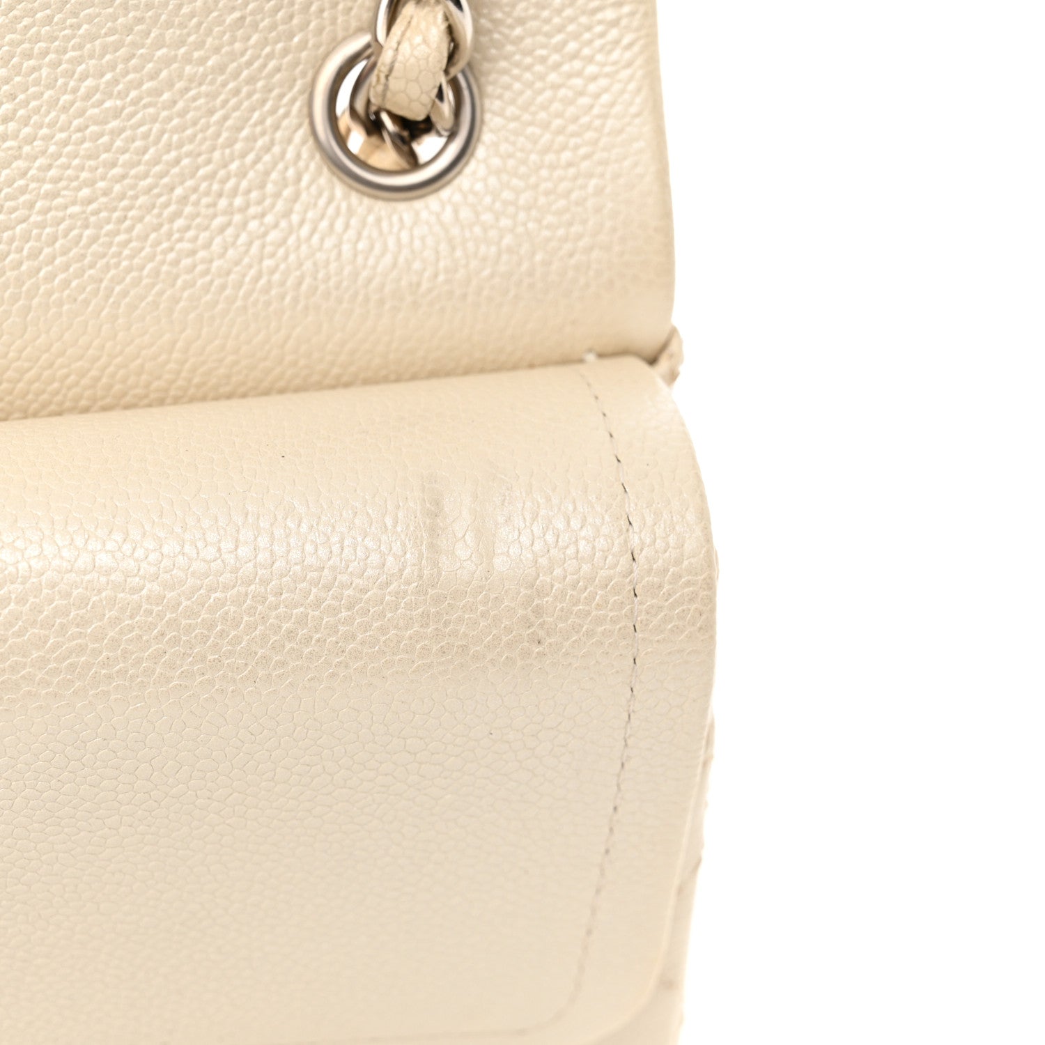 Iridescent Caviar Quilted Jumbo Double Flap Dark White