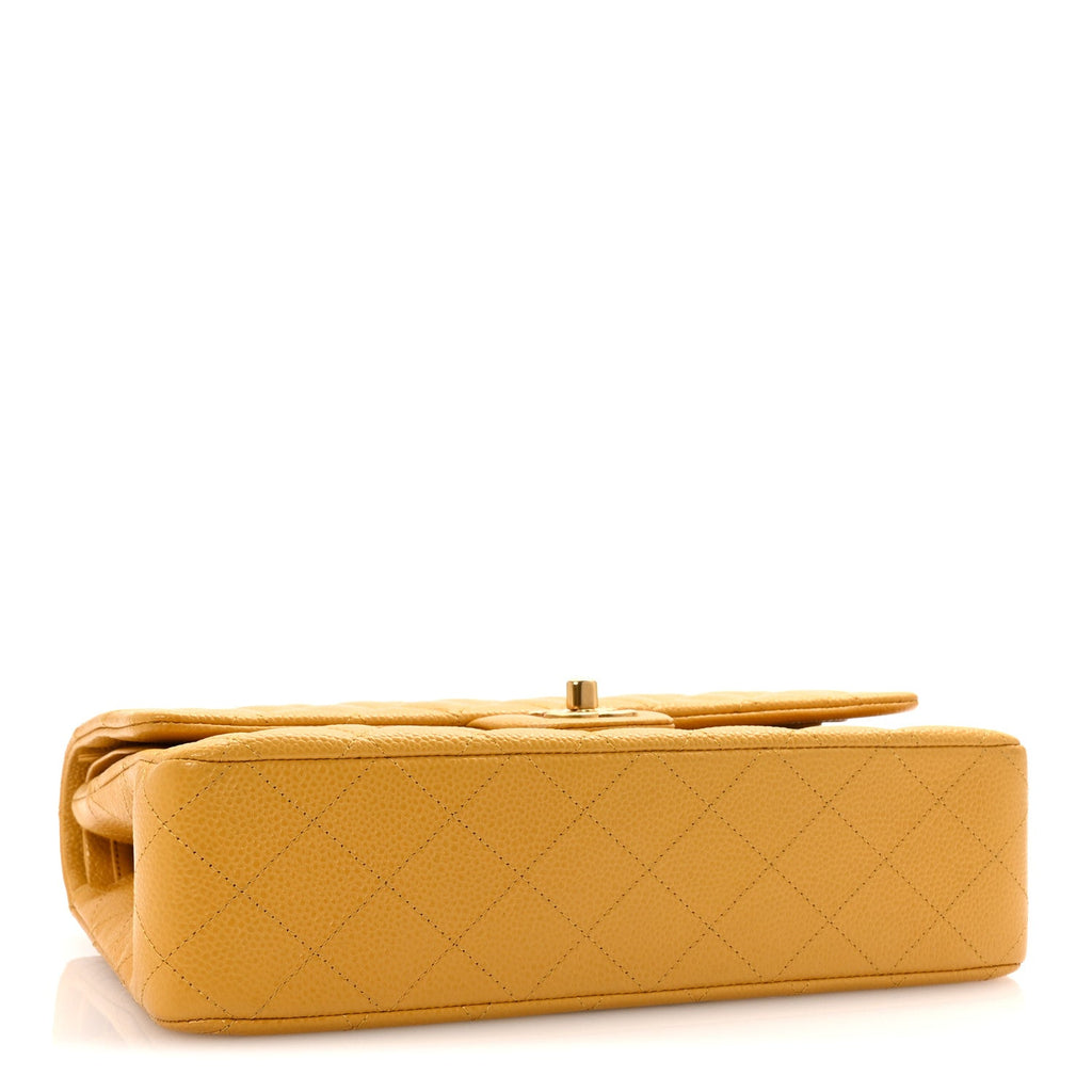 Caviar Quilted Medium Double Flap Yellow