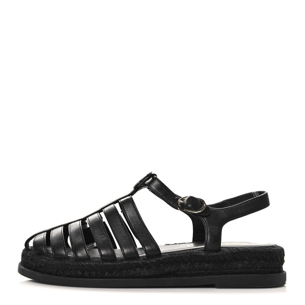 Lambskin Espadrille Sandals 37 Black