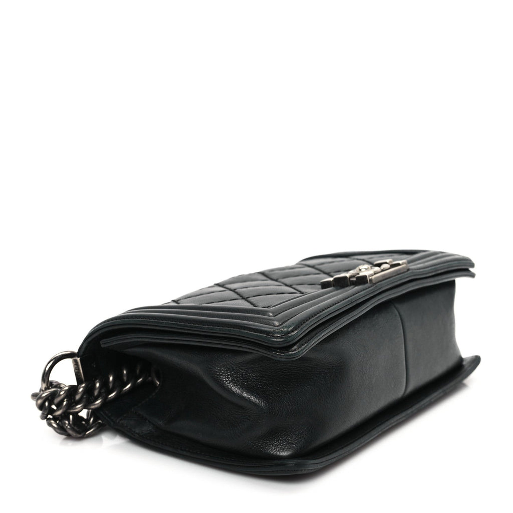 Calfskin Quilted Double Stitch Medium Boy Flap Black