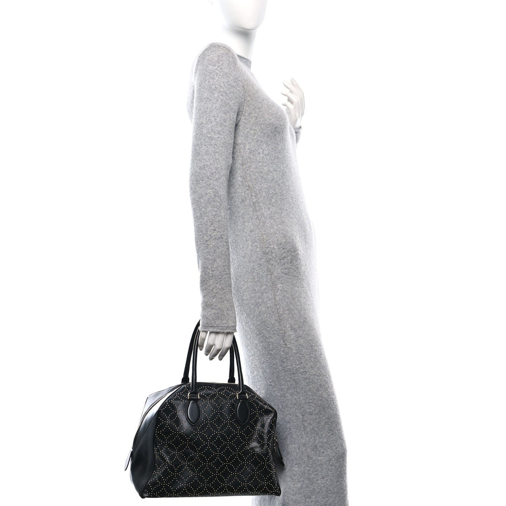 Calfskin Arabesque Studded Top Handle Bag Black