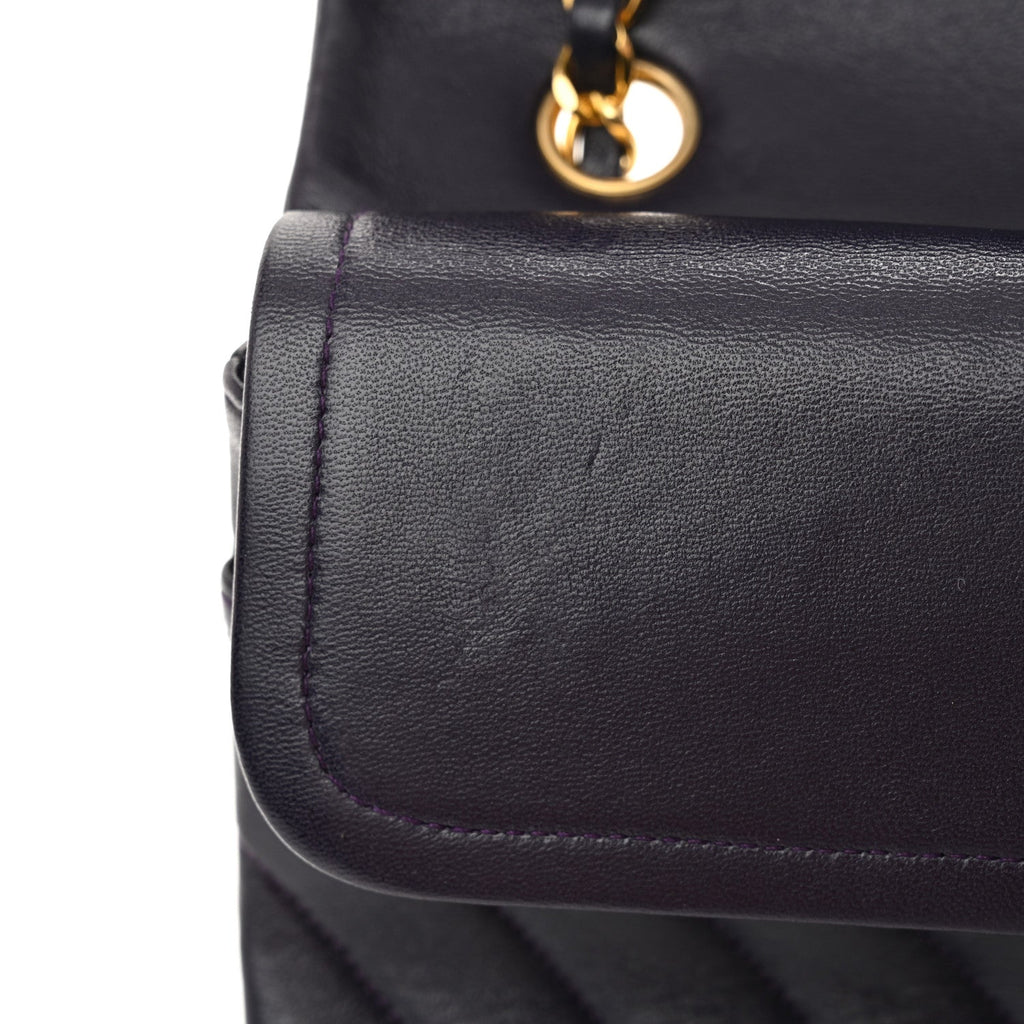 Lambskin Chevron Quilted Small Double Flap Purple