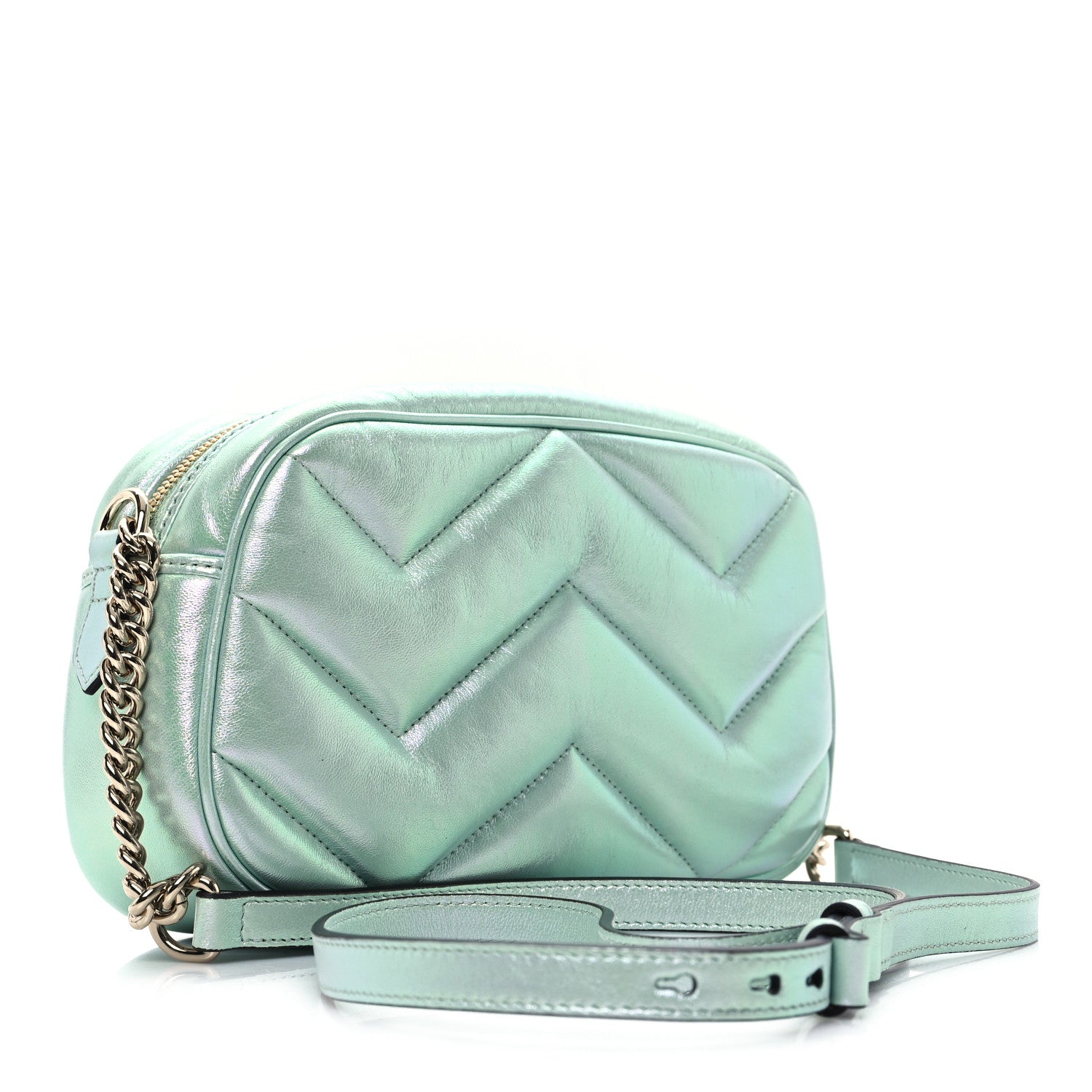 Iridescent Nappa Chevron Matelasse Small GG Marmont Chain Shoulder Bag Iridescent Salvy Green