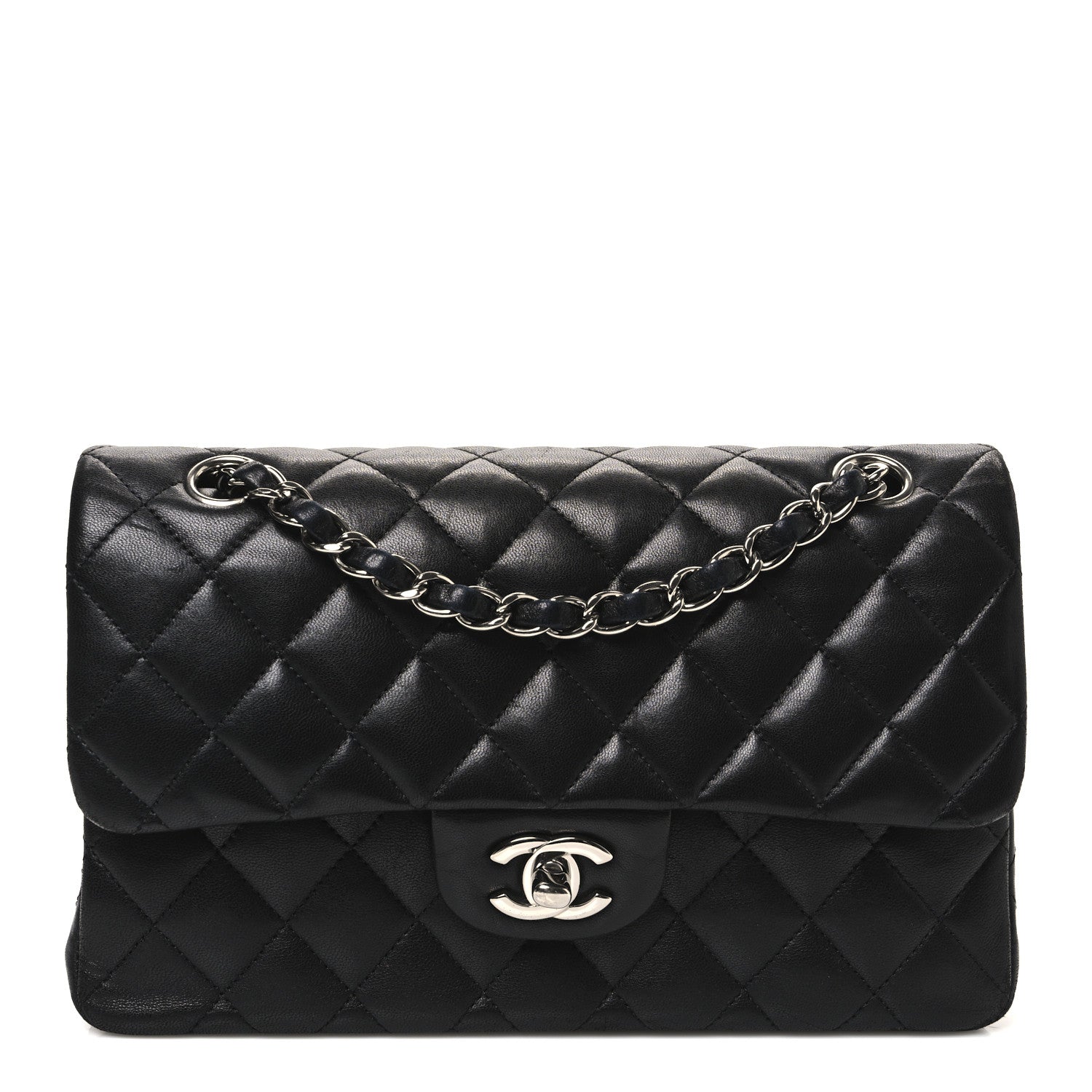 Lambskin Quilted Small Double Flap Black