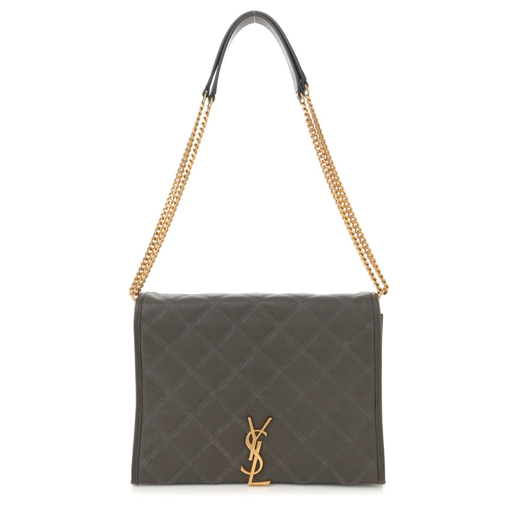 Lambskin Quilted Mini Becky Chain Bag Grey Kaki
