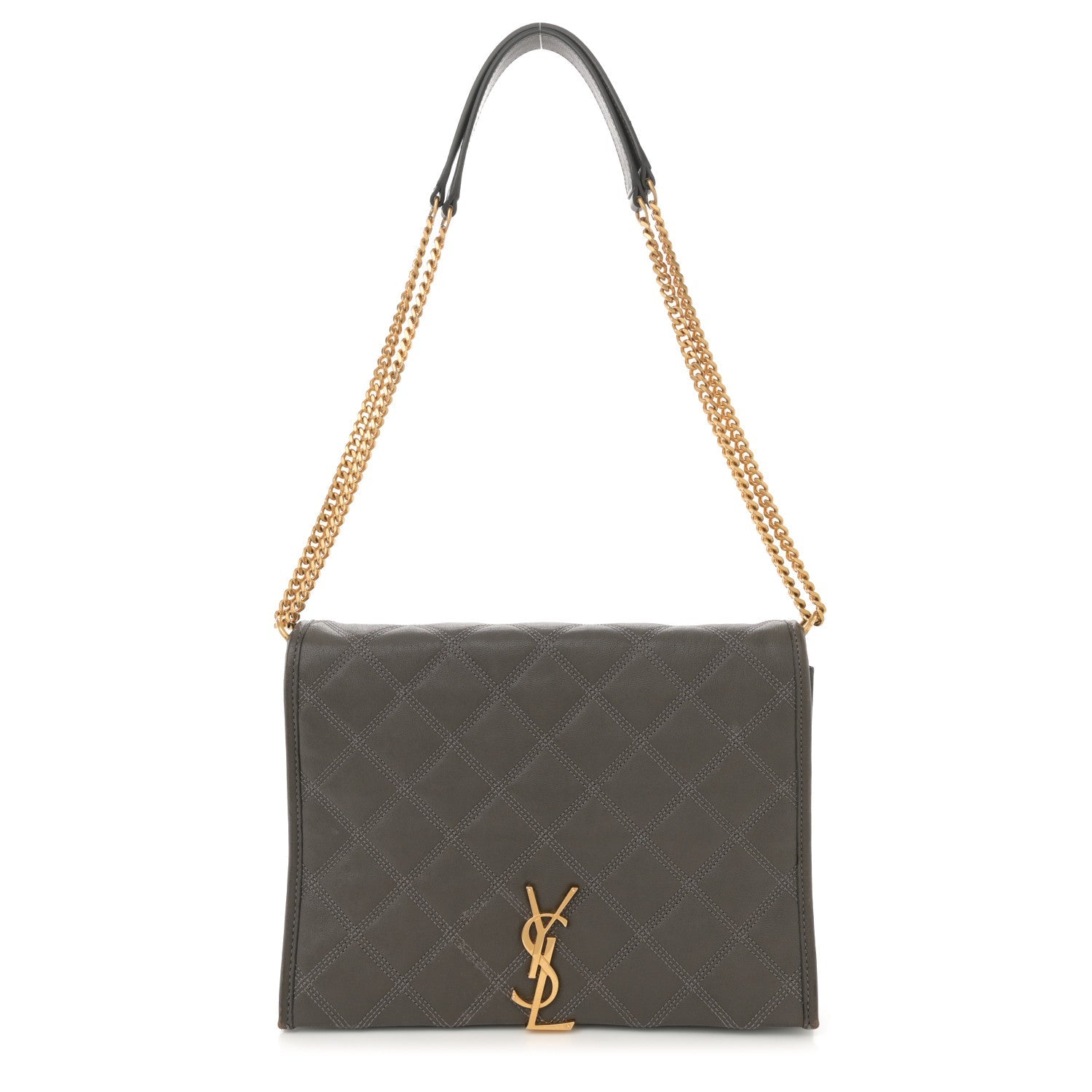 Lambskin Quilted Mini Becky Chain Bag Grey Kaki