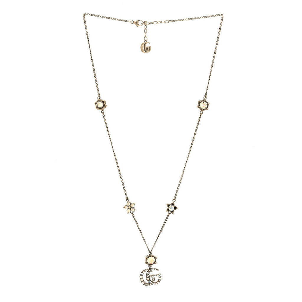 Metal Crystal Double G Necklace Aged Gold