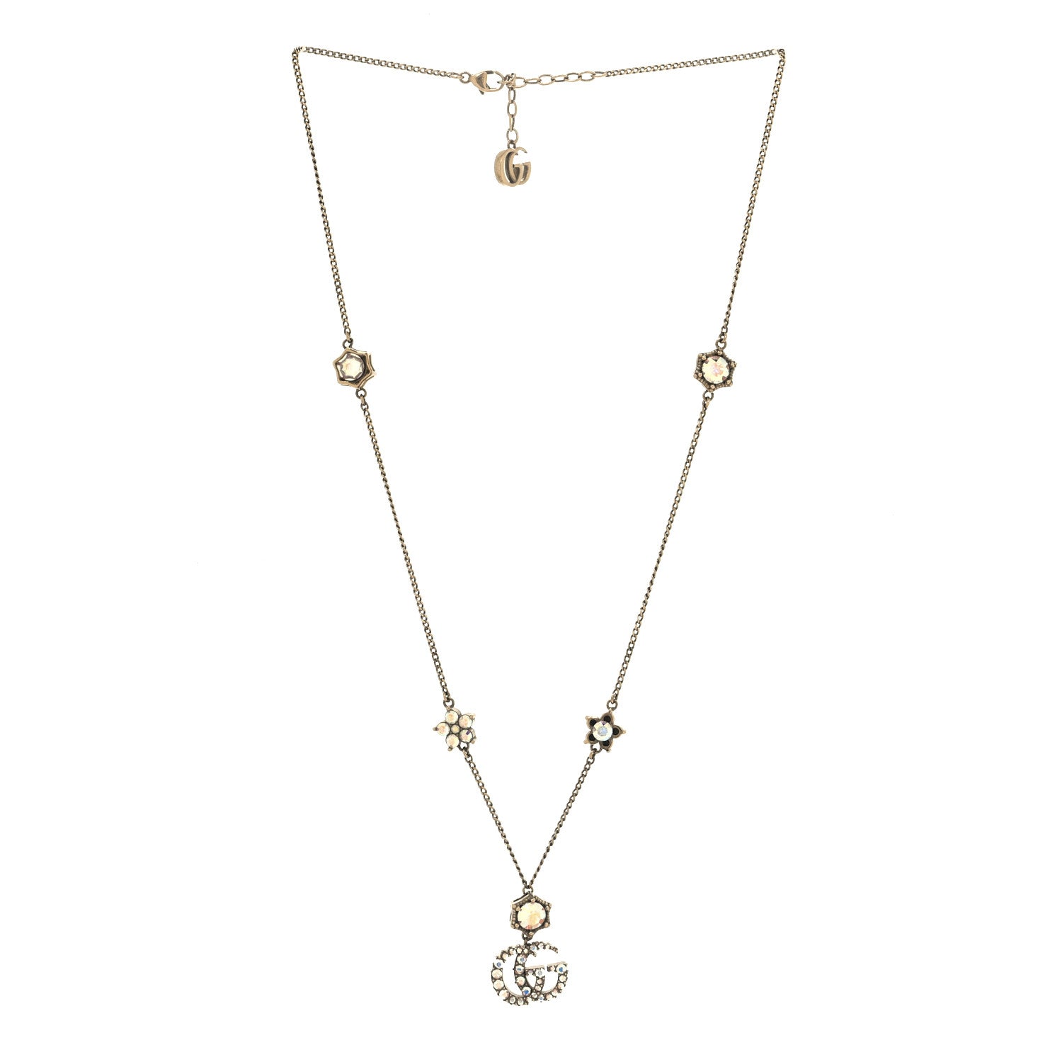 Metal Crystal Double G Necklace Aged Gold