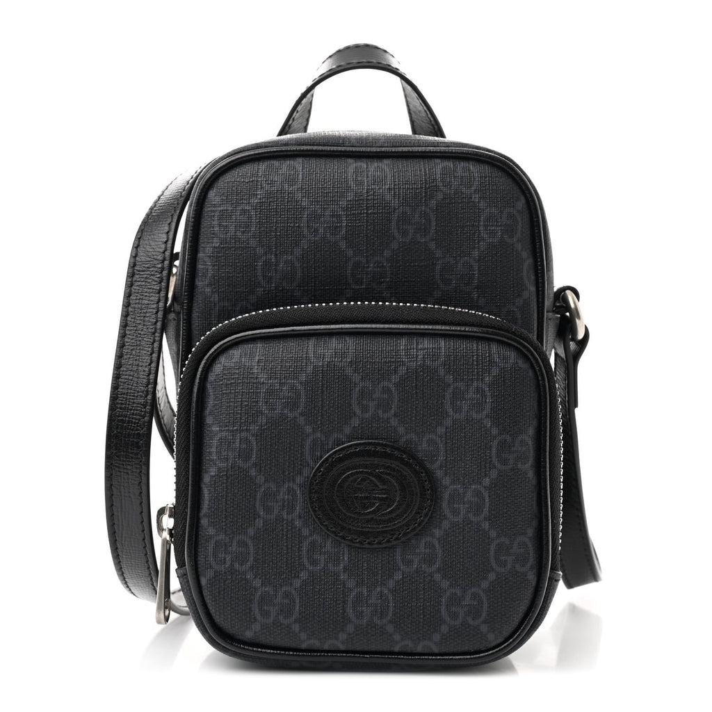 GG Supreme Monogram Azalea Calfskin Mini Retro Interlocking G Bag Black
