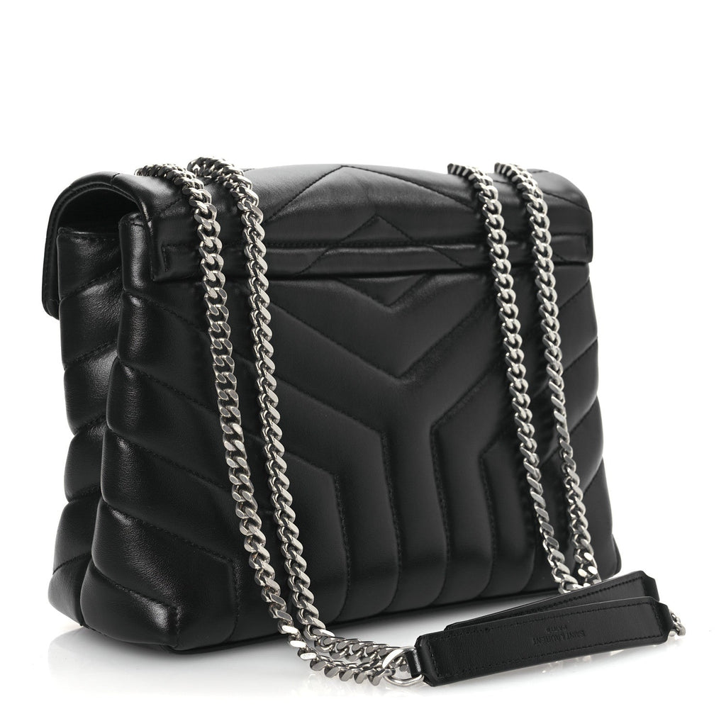 Calfskin Y Quilted Monogram Small Loulou Chain Satchel Black